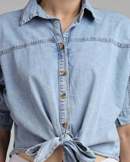 Denim Tie-Waist Shirt