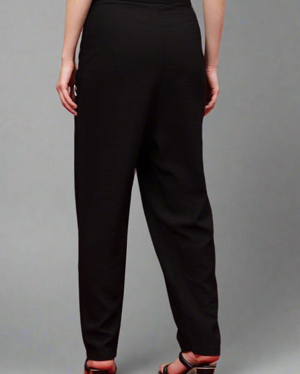 Women Regular Fit Black Cotton Blend Trousers