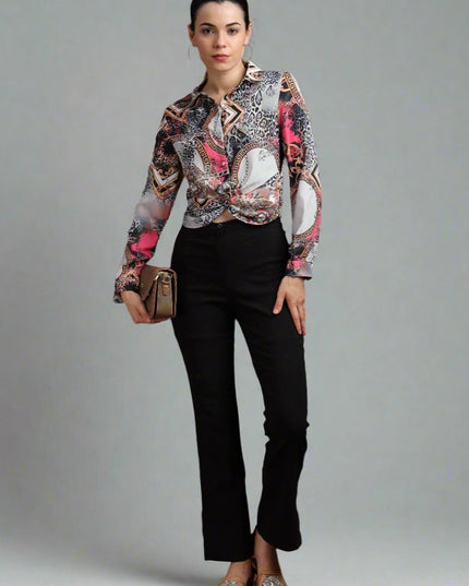 Abstract Print Versace Cropped Shirt