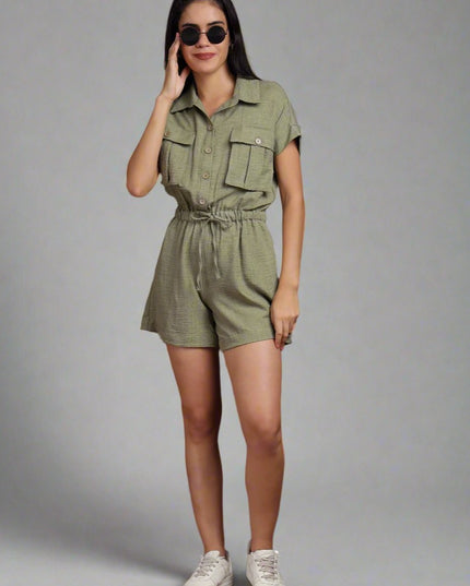 Women Playsuits with Waist Tie-Up