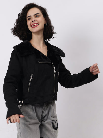 Gaiia Leather Fitted Biker Jacket - Black