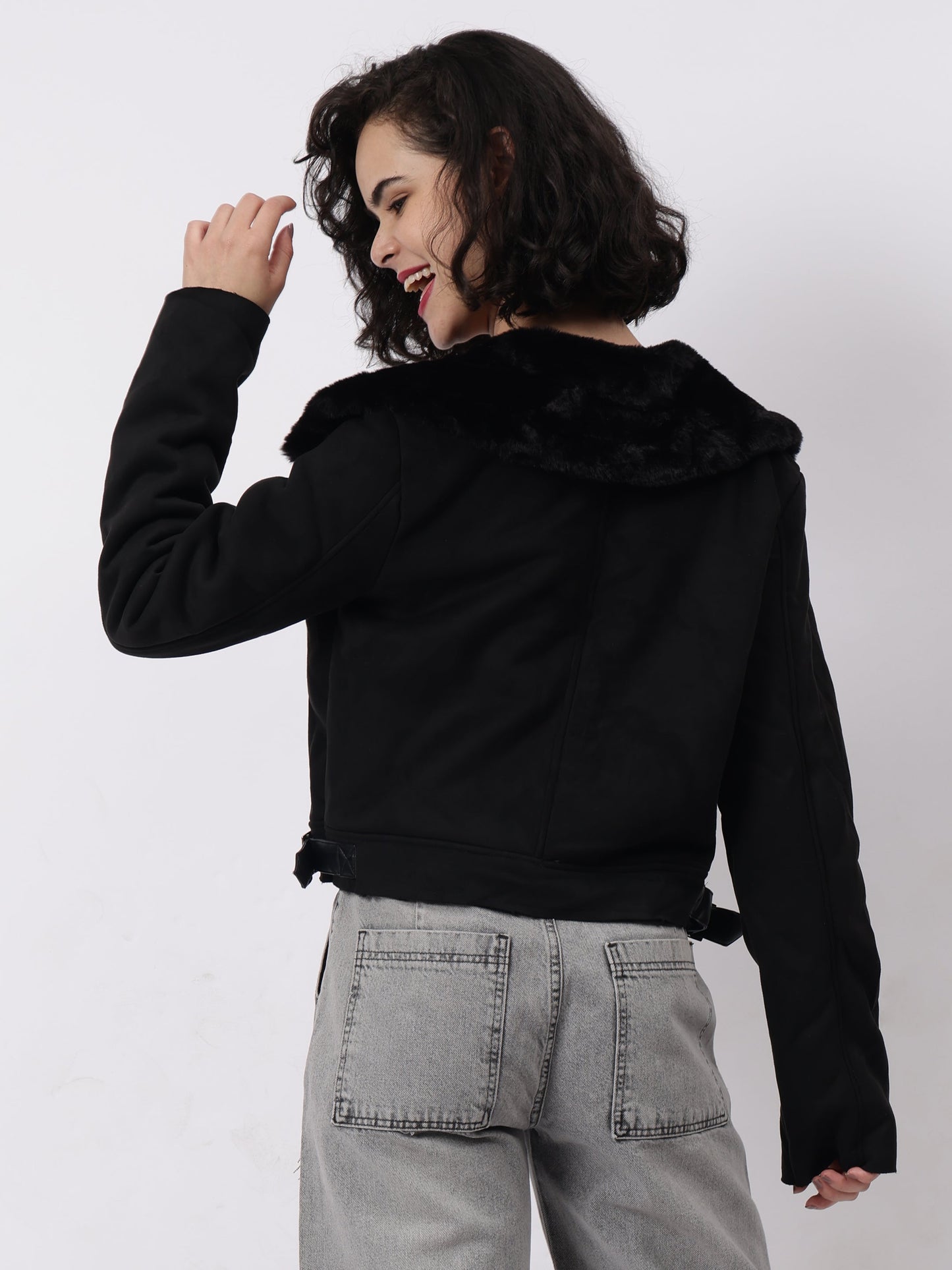 Gaiia Leather Fitted Biker Jacket - Black