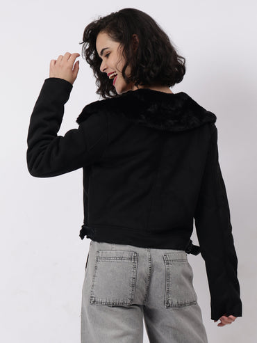 Gaiia Leather Fitted Biker Jacket - Black