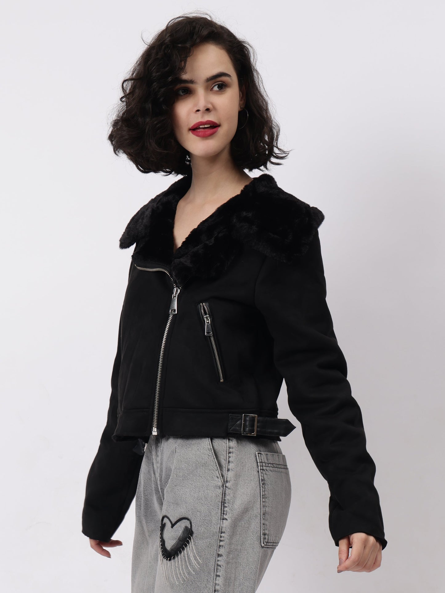 Gaiia Leather Fitted Biker Jacket - Black