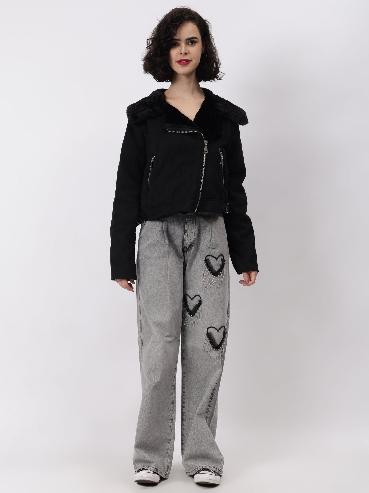 Gaiia Leather Fitted Biker Jacket - Black