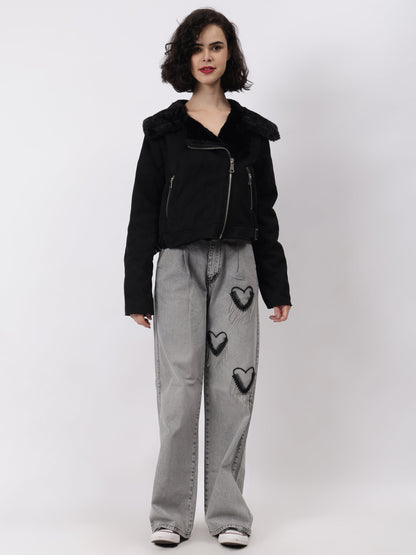 Gaiia Leather Fitted Biker Jacket - Black