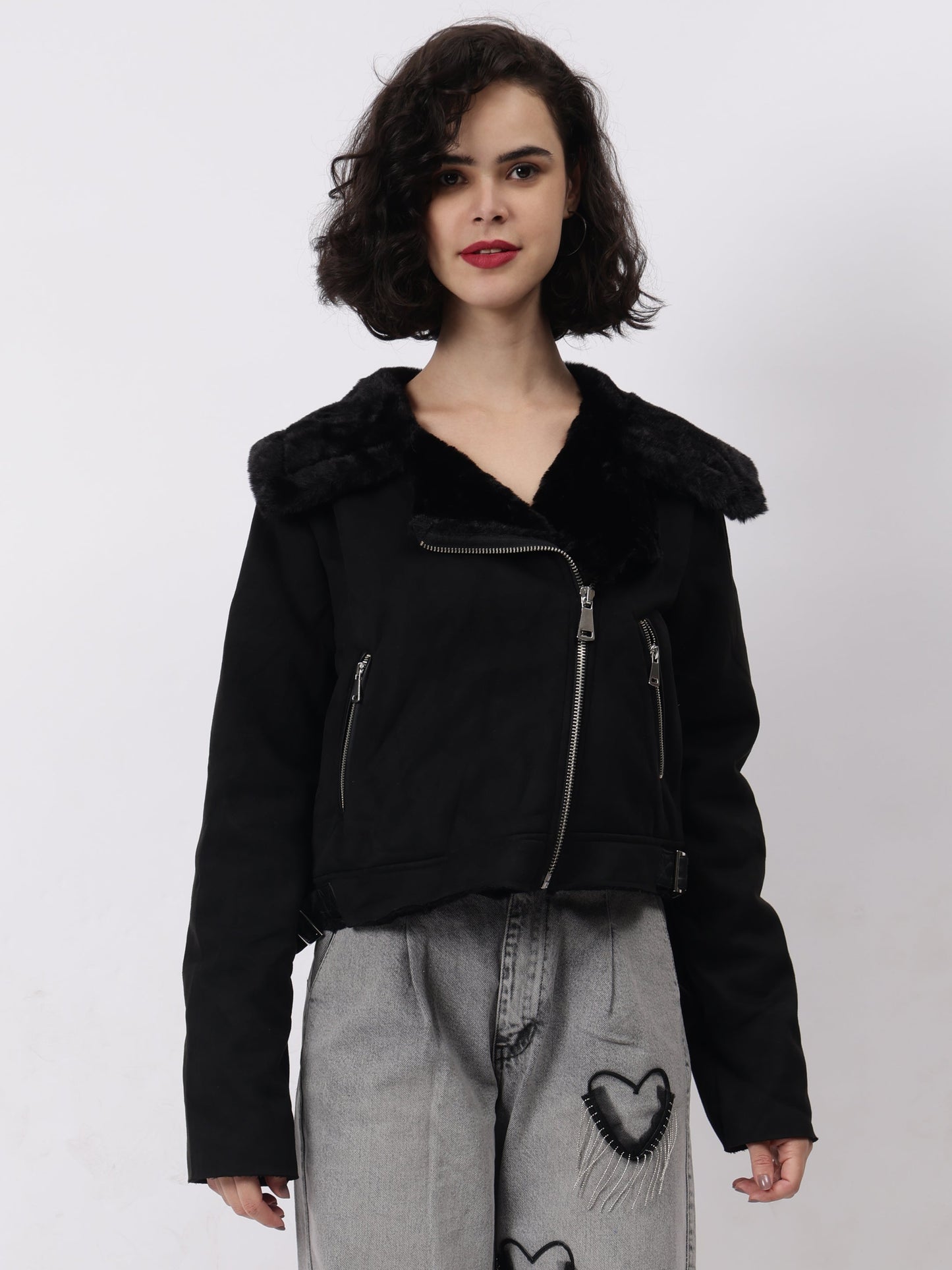 Gaiia Leather Fitted Biker Jacket - Black