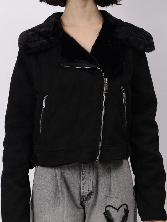 Gaiia Leather Fitted Biker Jacket - Black