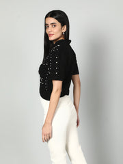 Women Embroidered Pullover with Pearl