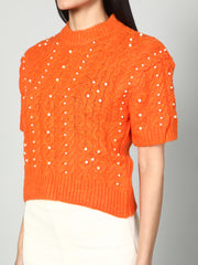 Women Embroidered Pullover with Pearl