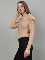 Ribbed Sweetheart Neck Acrylic Pullover Sweater