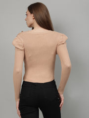 Ribbed Sweetheart Neck Acrylic Pullover Sweater