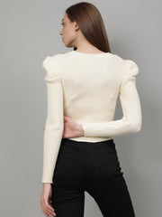 Ribbed Sweetheart Neck Acrylic Pullover Sweater