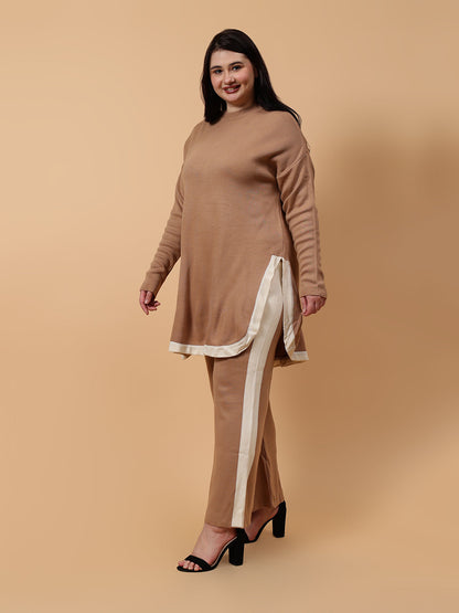 Gaiia Co-Ord Set Plus Size Knitted - Beige