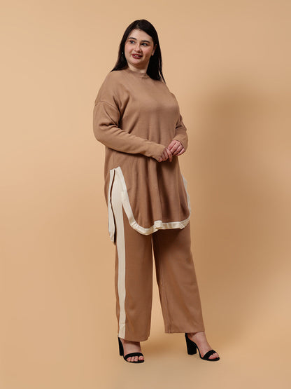 Gaiia Co-Ord Set Plus Size Knitted - Beige