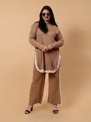 Gaiia Co-Ord Set Plus Size Knitted - Beige