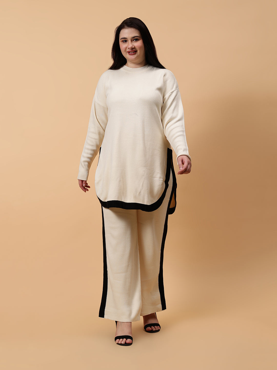 Gaiia Co-Ord Set Plus Size Knitted - Beige