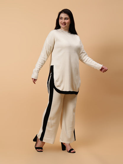 Gaiia Co-Ord Set Plus Size Knitted - Beige