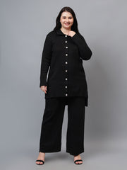 Front Shirt Button with Leg Pants Co-Ord set