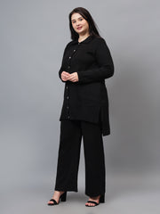 Front Shirt Button with Leg Pants Co-Ord set