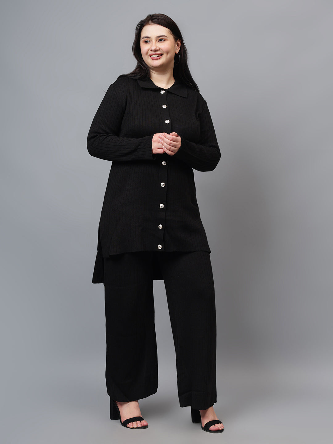 Front Shirt Button with Leg Pants Co-Ord set