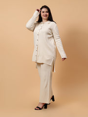 Front Shirt Button with Leg Pants Co-Ord set