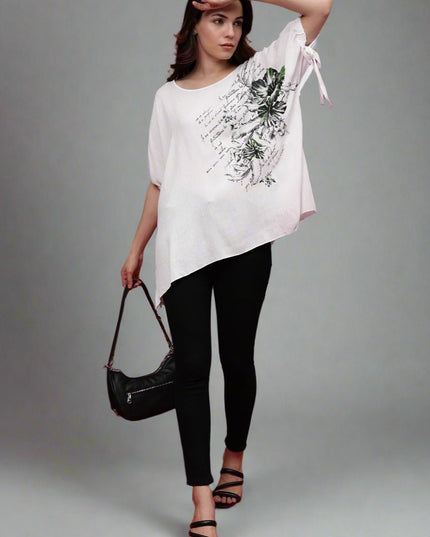 Women White Printed Round Neck T-Shirt