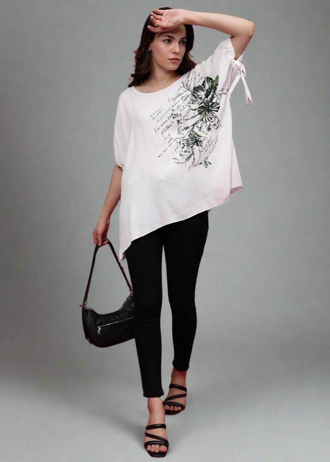 Women White Printed Round Neck T-Shirt