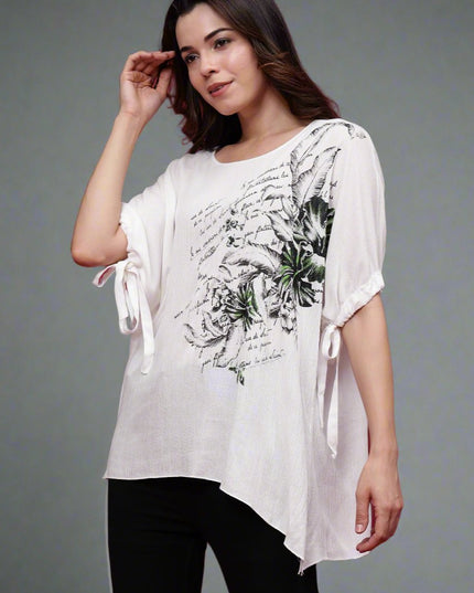 Women White Printed Round Neck T-Shirt