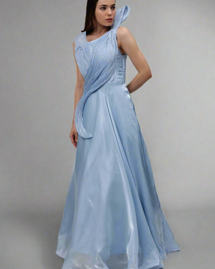 Stunning Blue Sequin Net Embroidery Gown