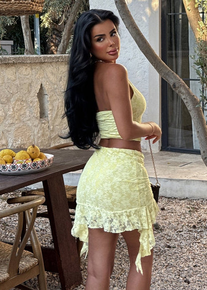 Gaiia Halter Crop Tank Tops Ruffled Hem Mini Skirt