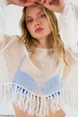 Gaiia Women'S Ecru Tasseled Net Blouse Trouser Set