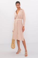 Gaiia Oversized Midi Length Shirt Dress - Beige