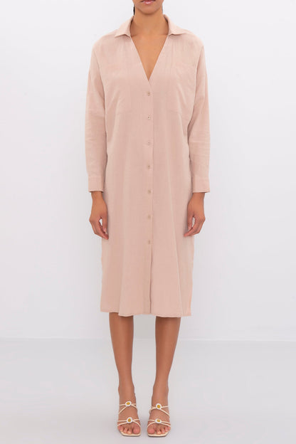 Gaiia Oversized Midi Length Shirt Dress - Beige