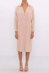 Gaiia Oversized Midi Length Shirt Dress - Beige