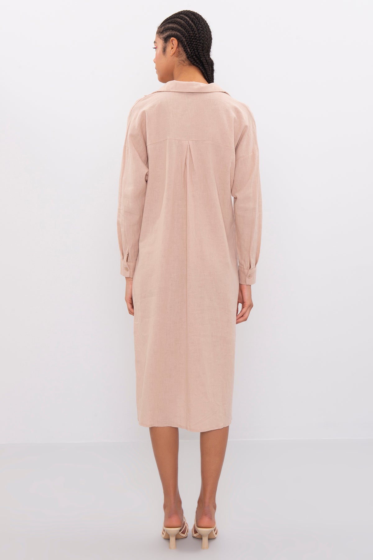 Gaiia Oversized Midi Length Shirt Dress - Beige