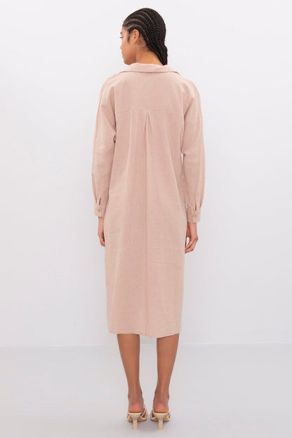 Gaiia Oversized Midi Length Shirt Dress - Beige