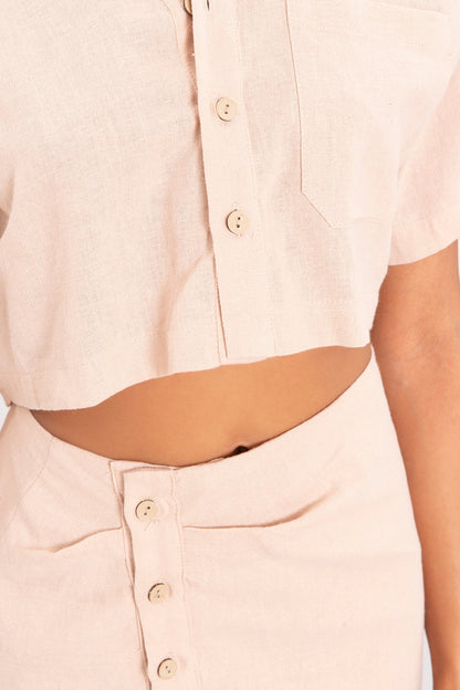 Gaiia Le Splash' Button-Up Crop Top & Skirt Set - Beige