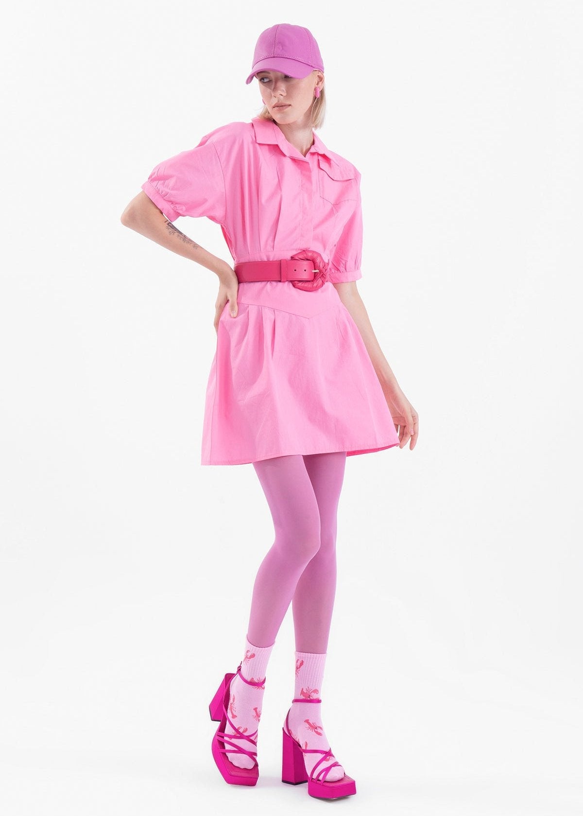 Gaiia Flare Button-Up Mini Shirt Dress