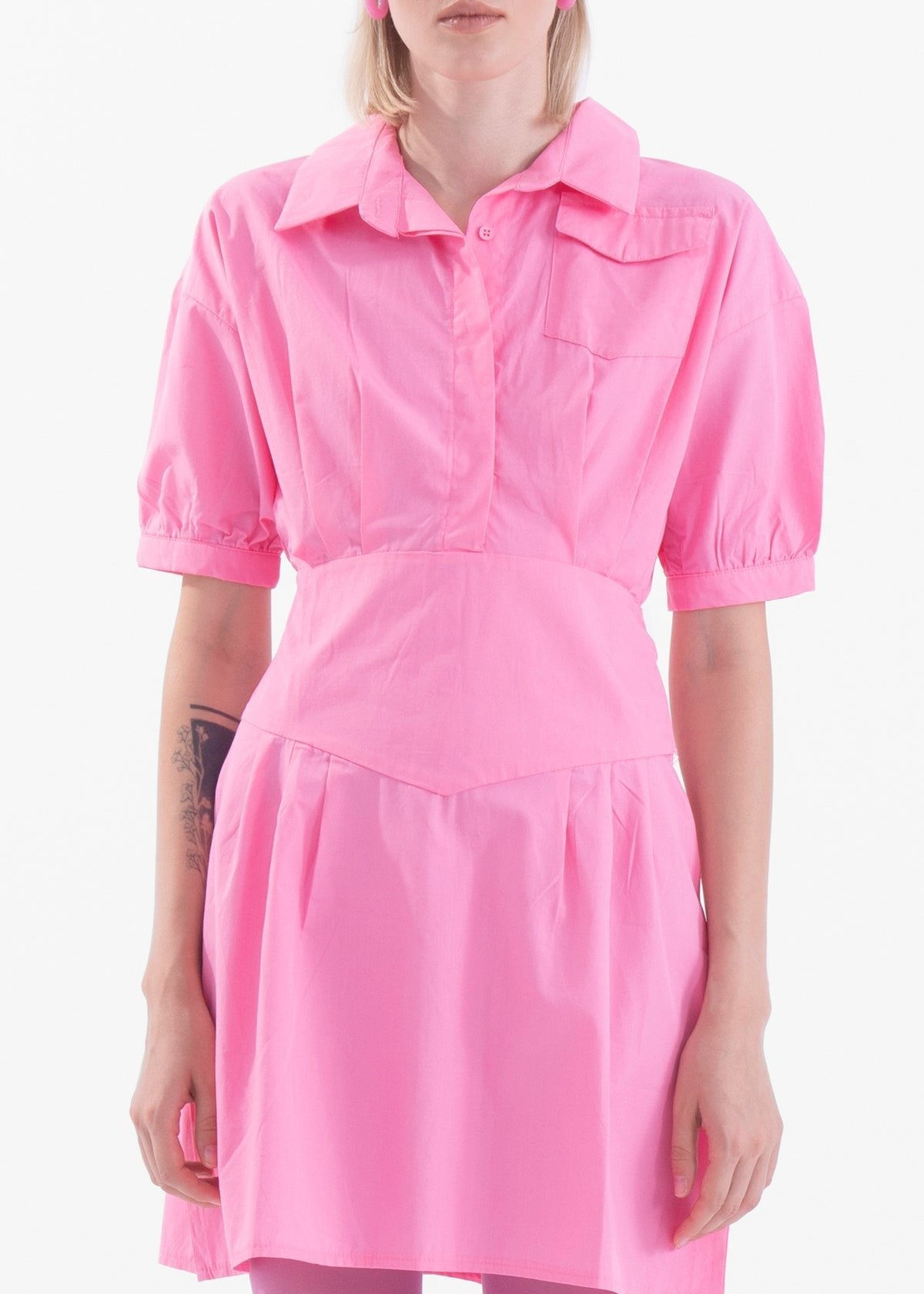 Gaiia Flare Button-Up Mini Shirt Dress