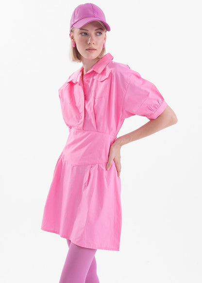 Gaiia Flare Button-Up Mini Shirt Dress