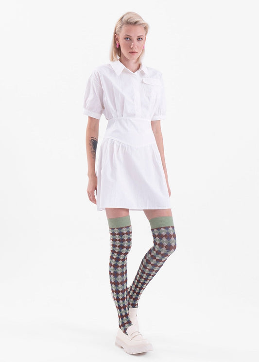 Gaiia Flare Button-Up Mini Shirt Dress