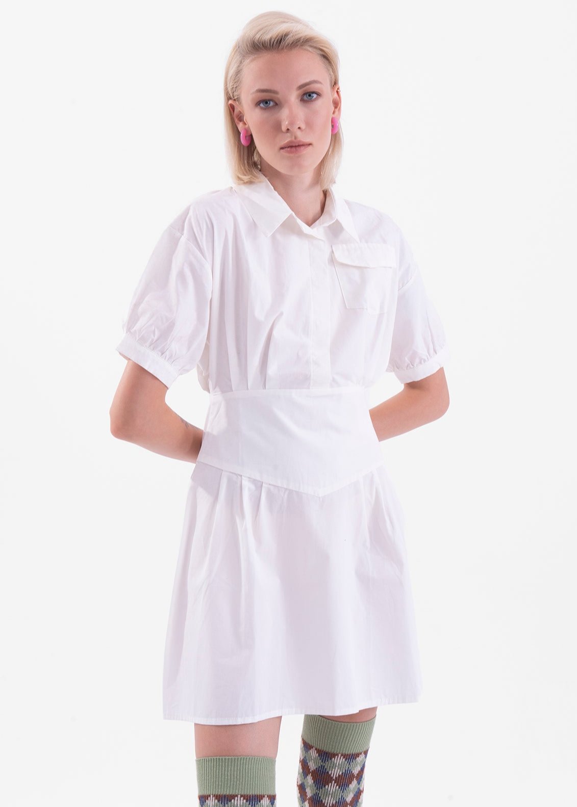 Gaiia Flare Button-Up Mini Shirt Dress