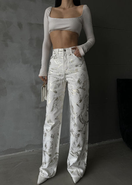 FOIL ABSTRACT PRINT DENIM JEANS