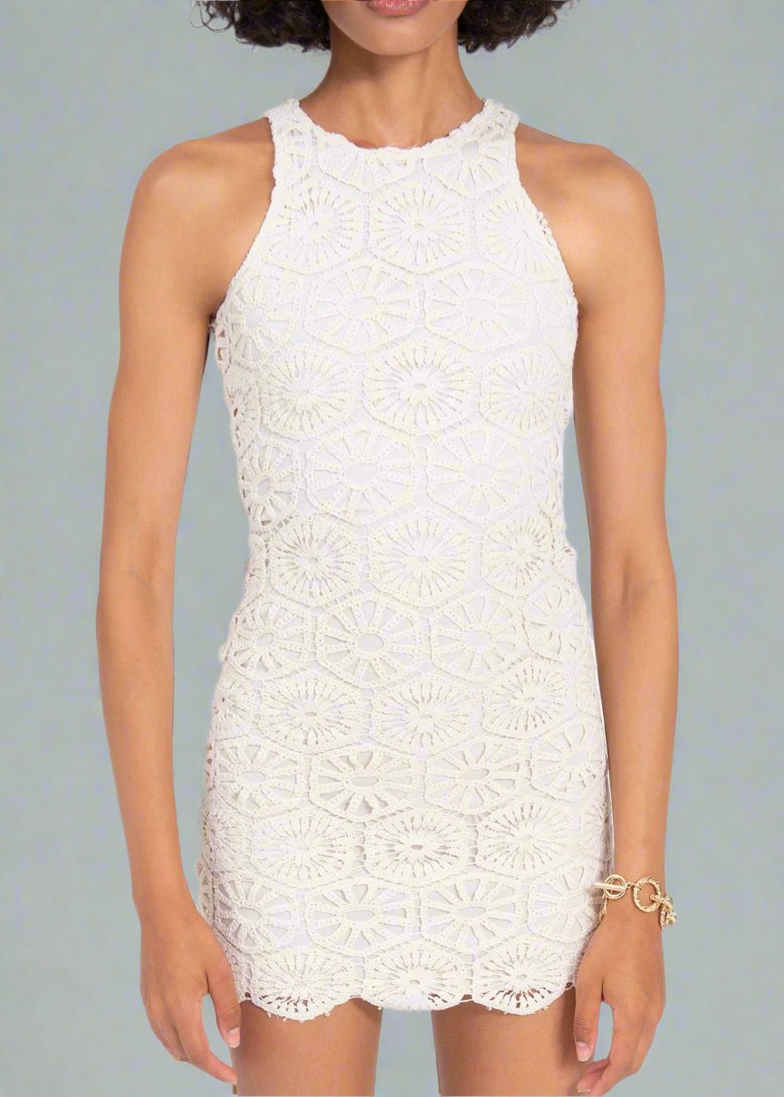Gaiia Crochet Mini Pencil Dress - Beige