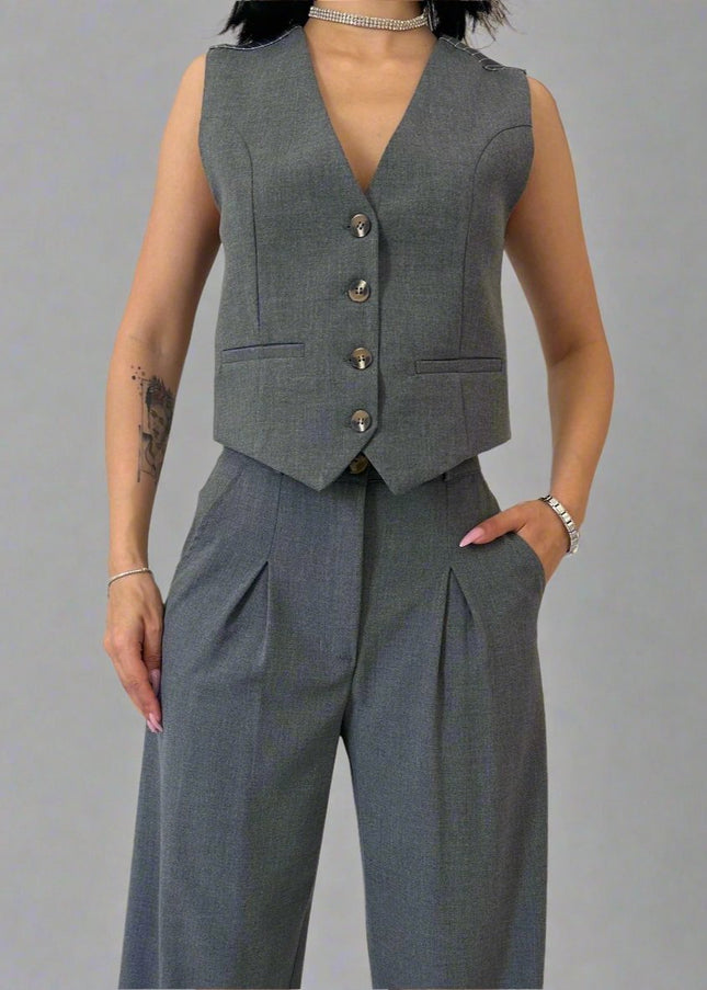 Back Embroidered Vest And Pants Women'S Set