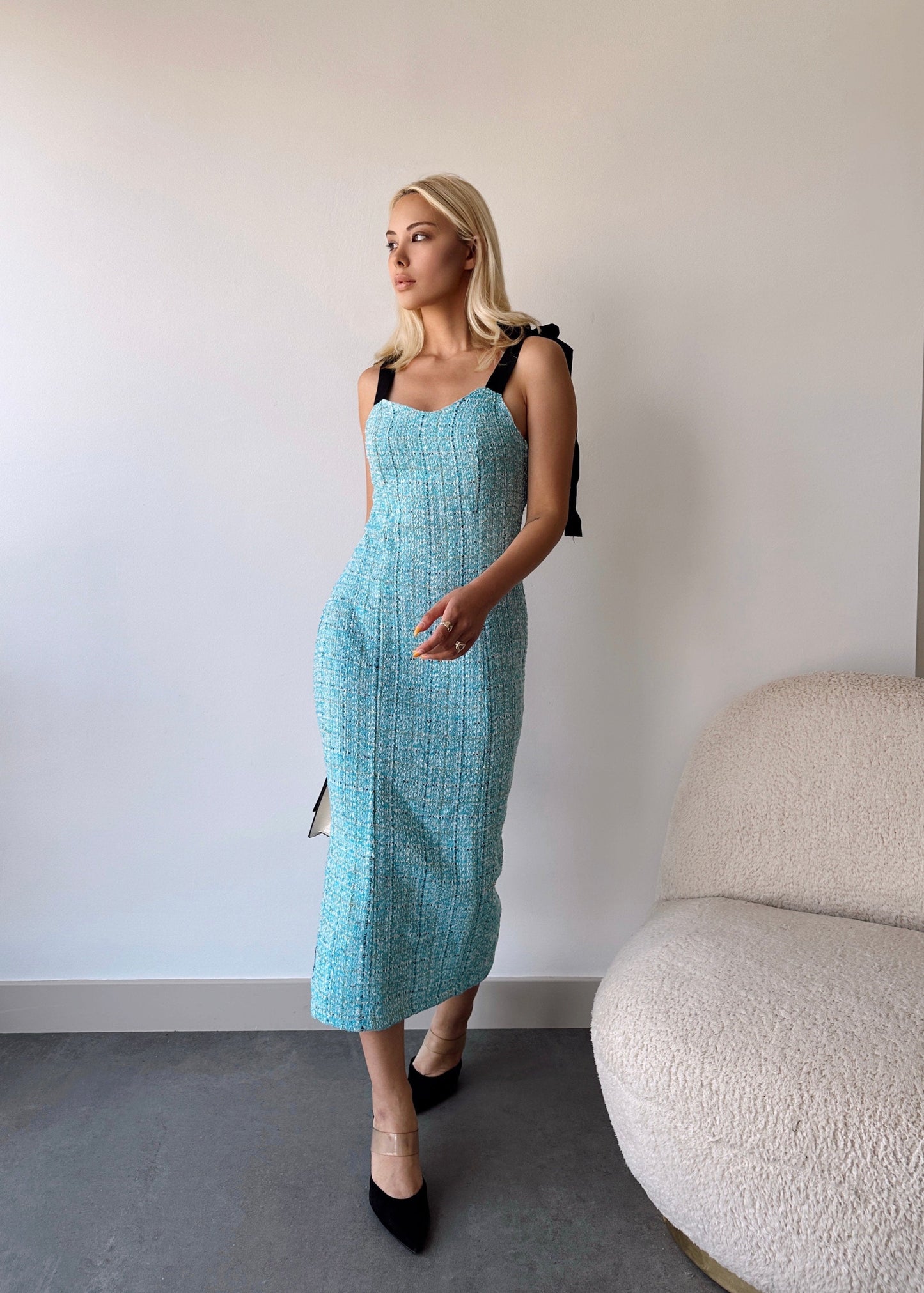 Gaiia Tweed Midi Dress