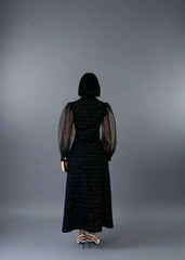 Gaiia Long Tweed Dress With Puff Sleeves