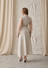 Gaiia Long Tweed Dress With Puff Sleeves