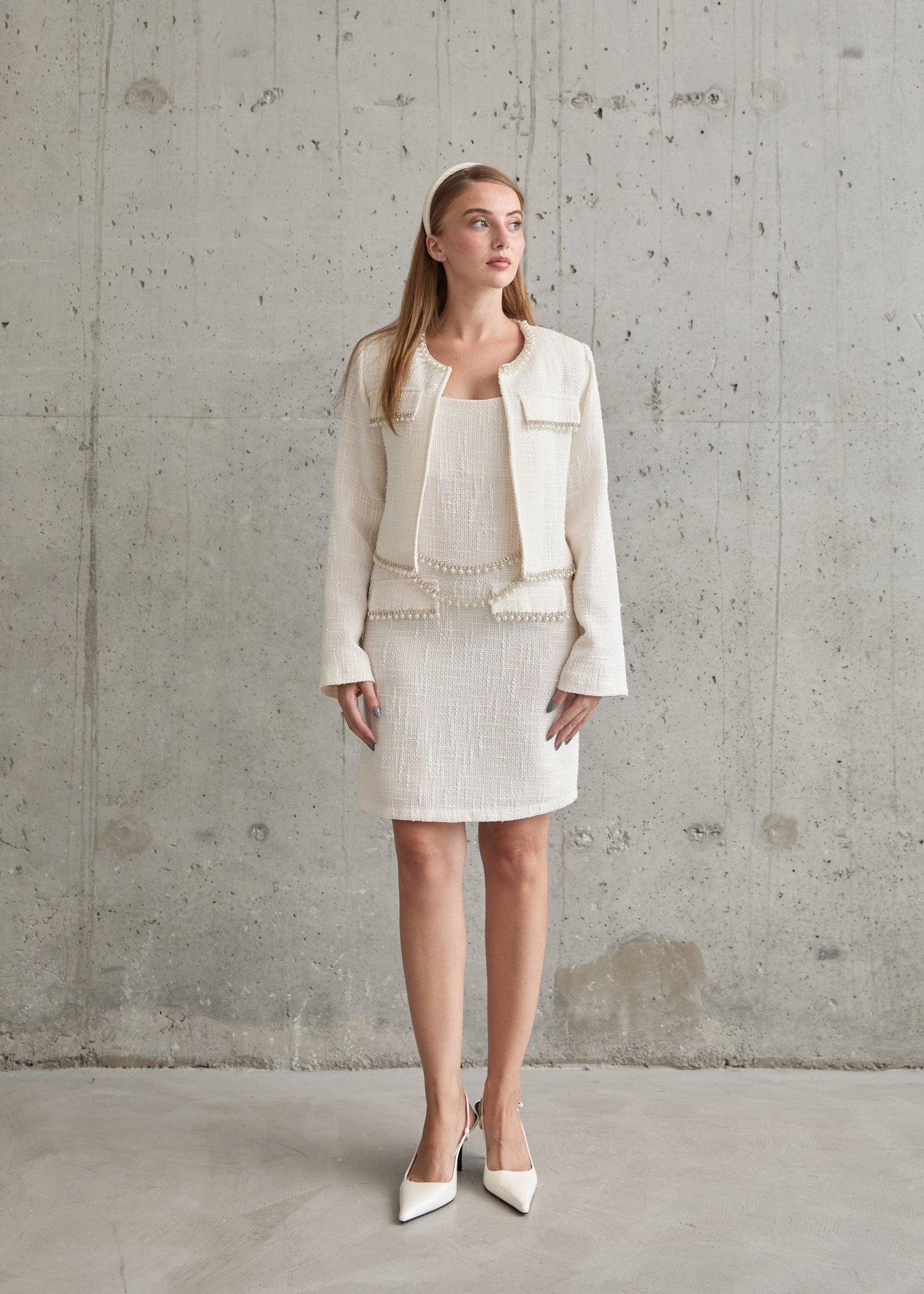 Gaiia Pearl Striped Jacket And Dress Set